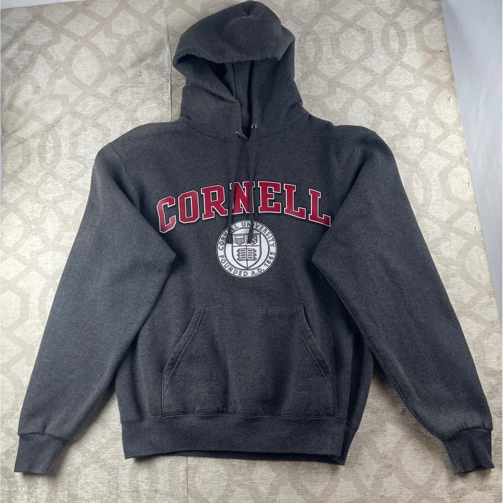 Champion Eco Fleece Cornell University Men Small Gray Graphic Hoodie Sweatshirt